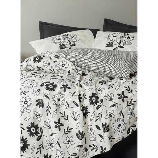 Bedding set - 1 duvet cover 220 x 240 cm + 2 pillowcases 60 x 60 cm - 100% cotton - Black