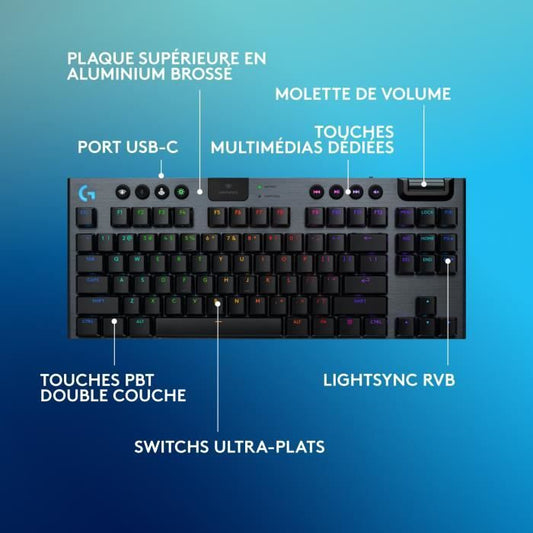 Gaming keyboard - wireless - Logitech G - G915 TKL X - Clicky switch - AZERTY - Black