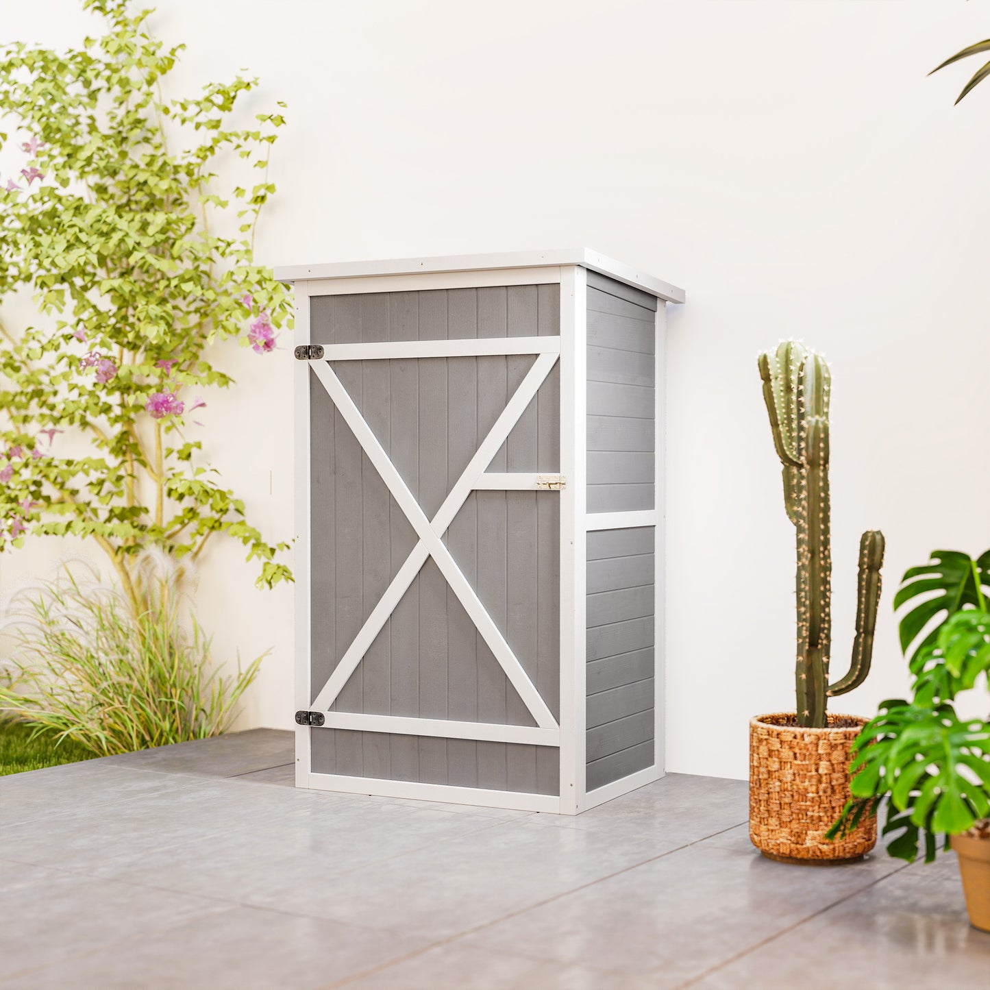 Outsunny Geräteschuppen mit Regalböden wetterbeständig 75 x 56 x 115cm Grau