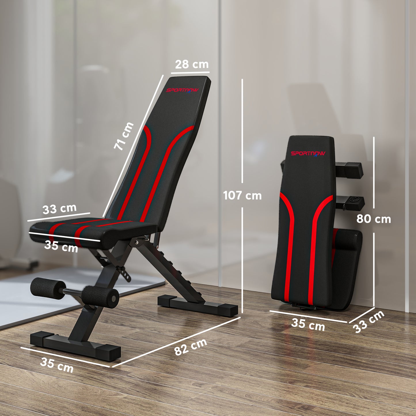 SPORTNOW Klappbare Workout-Bank, 6-stufige Rückenlehne, 4-stufiger Sitz, Metall, gepolstert, Schwarz