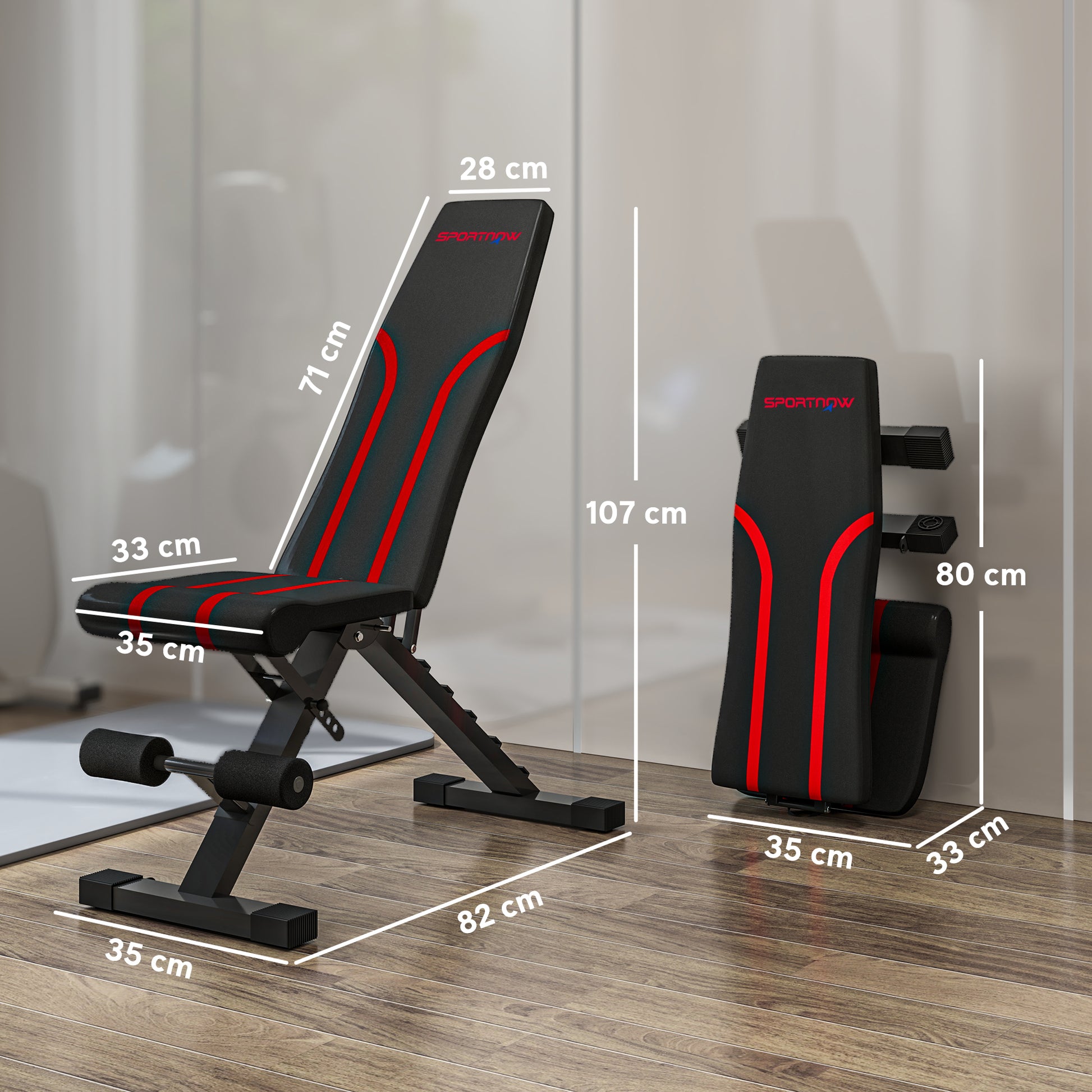 SPORTNOW Klappbare Workout-Bank, 6-stufige Rückenlehne, 4-stufiger Sitz, Metall, gepolstert, Schwarz