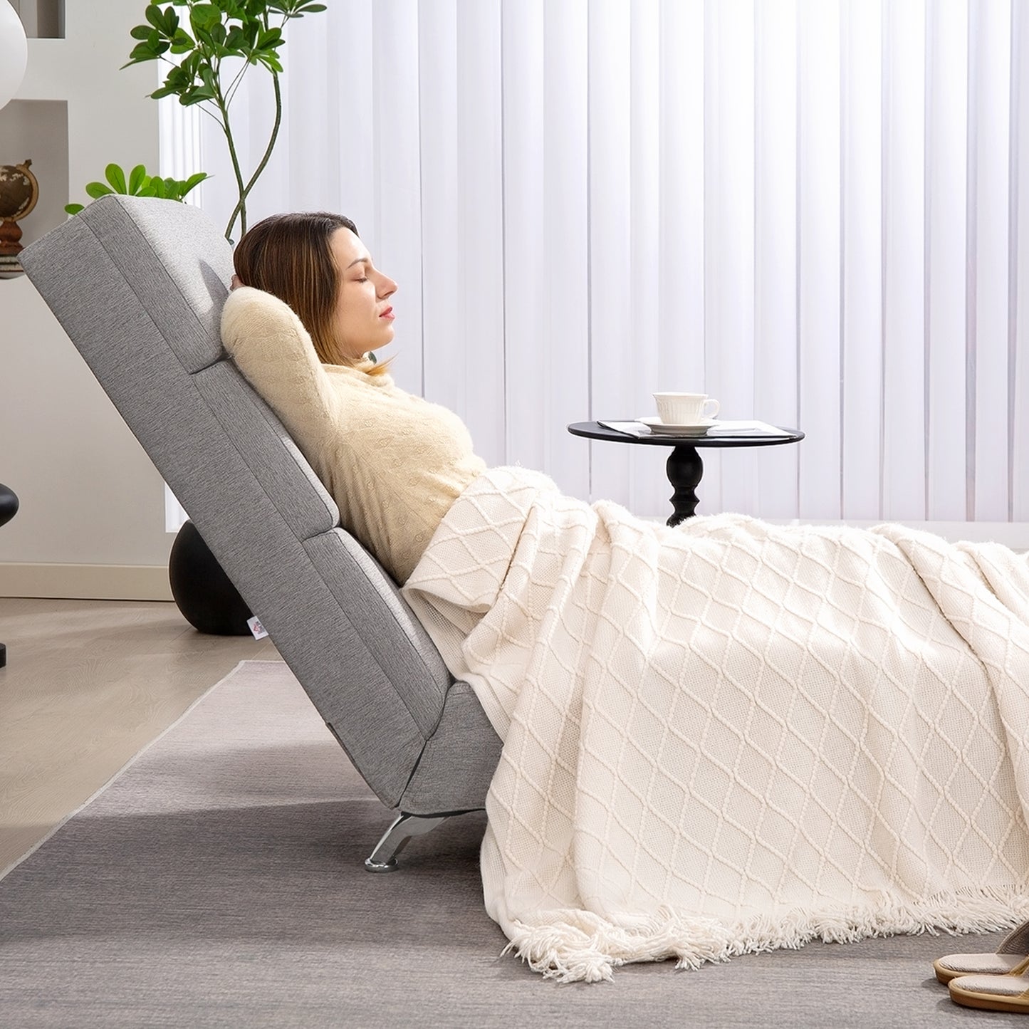 HOMCOM Polstersessel mit Rückenlehne, Relaxsessel mit Stahlbeinen & dicker Polsterung, für Wohnzimmer, Schlafzimmer, Hellgrau