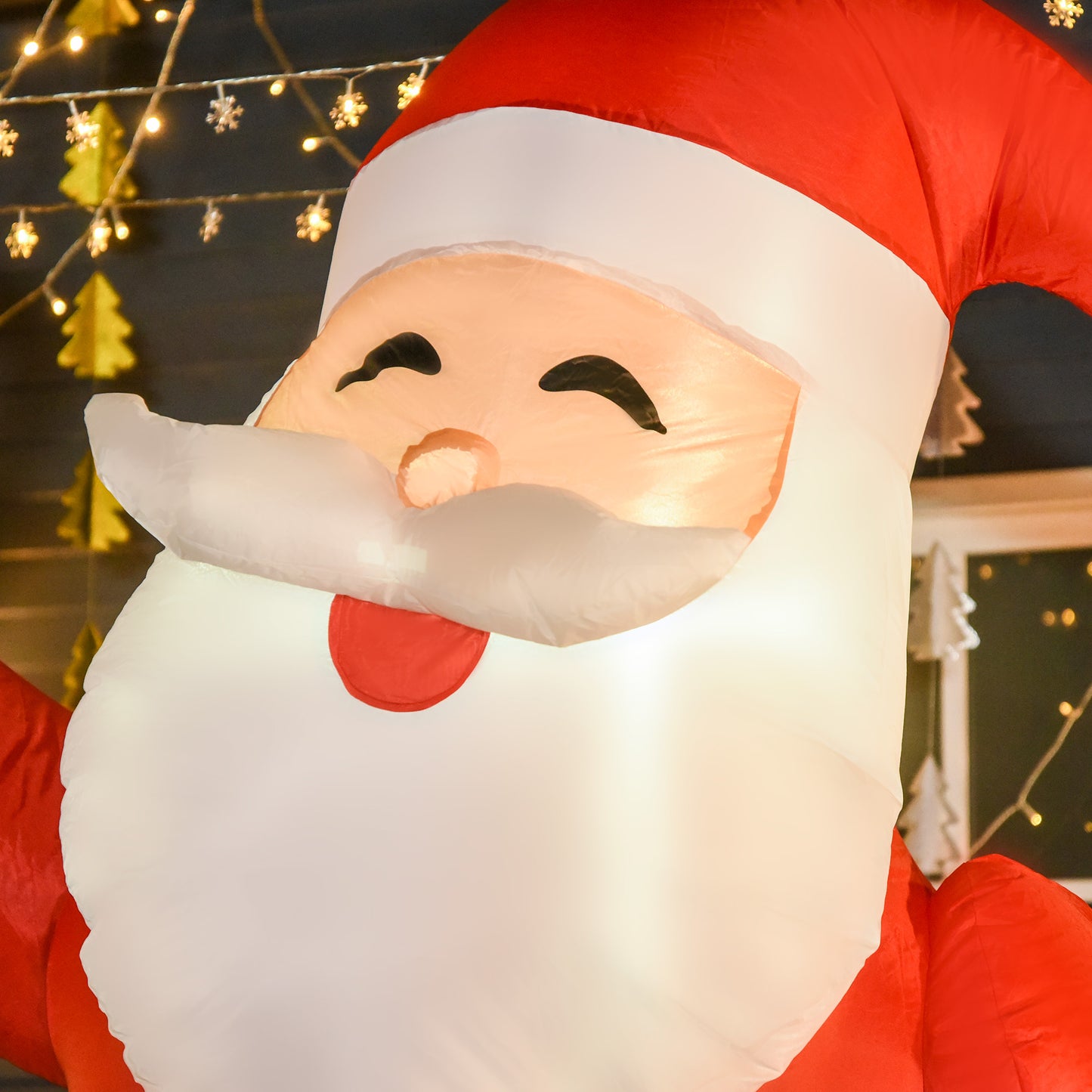 HOMCOM Aufblasbar Weihnachtsdeko, 2,4 m Weihnachtsmann mit LED-Beleuchtung, Zuckerstange für Innen- und Außenbereich