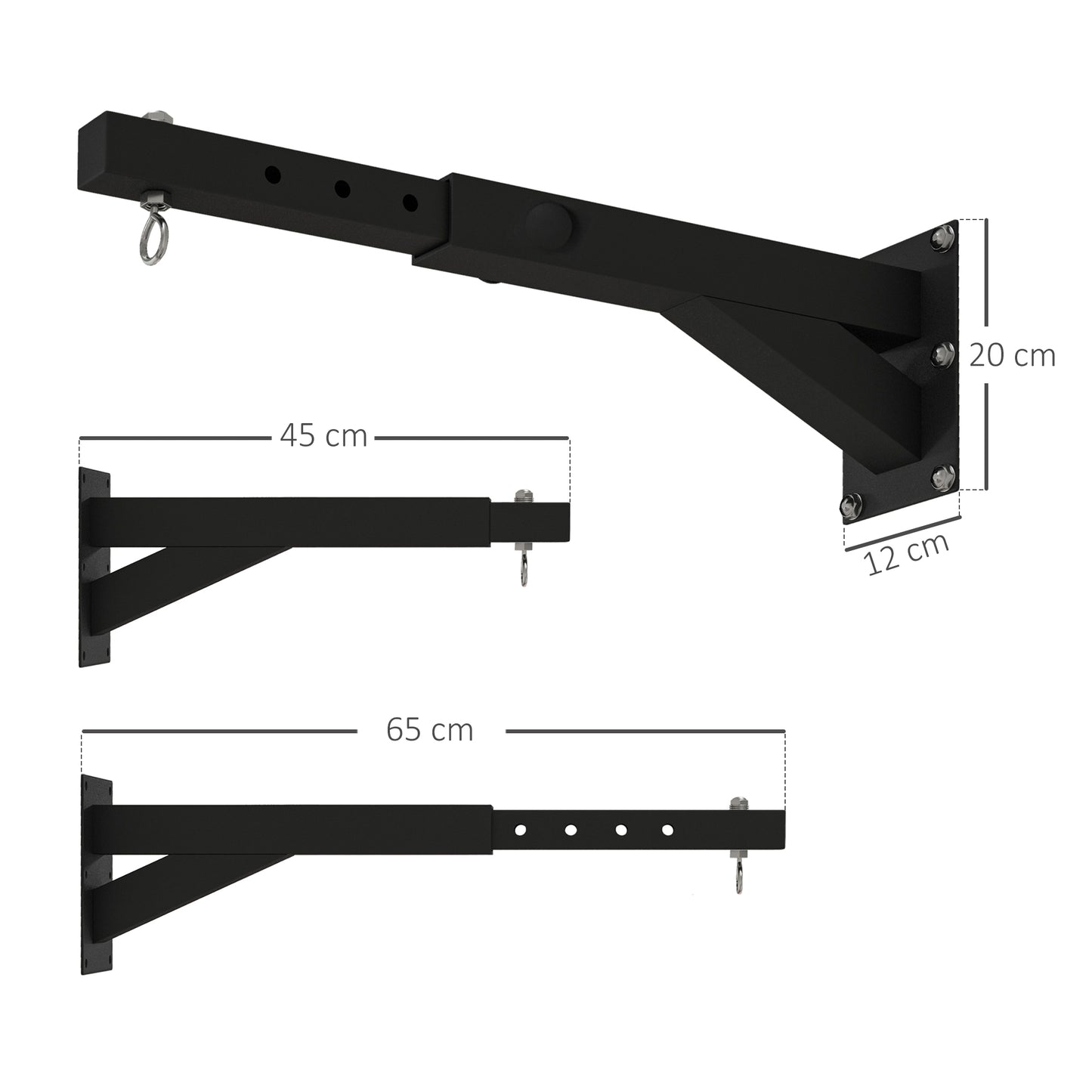 SPORTNOW Boxsackhalterung, 5-stufig längenverstellbar, Wandmontage, bis 60 kg, Stahl, Schwarz