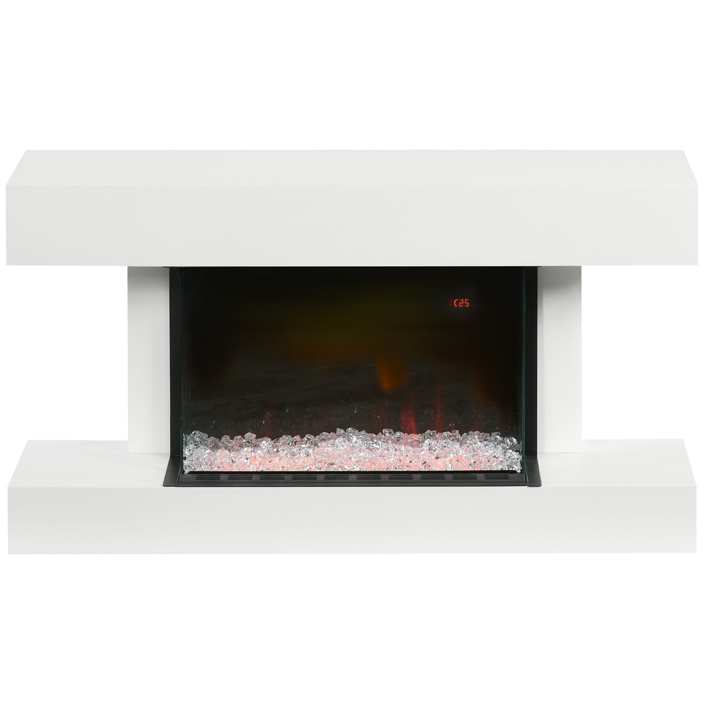 HOMCOM Elektrokamin, Wandkamin mit Heizung 2000 W, LED 3D-Flammeneffekt, Kristalle, in 11 Farben mit 3 Helligkeitsstufen, Elektrischer Kamin mit Fernbedienung, Timer, Wandmontage, Weiß