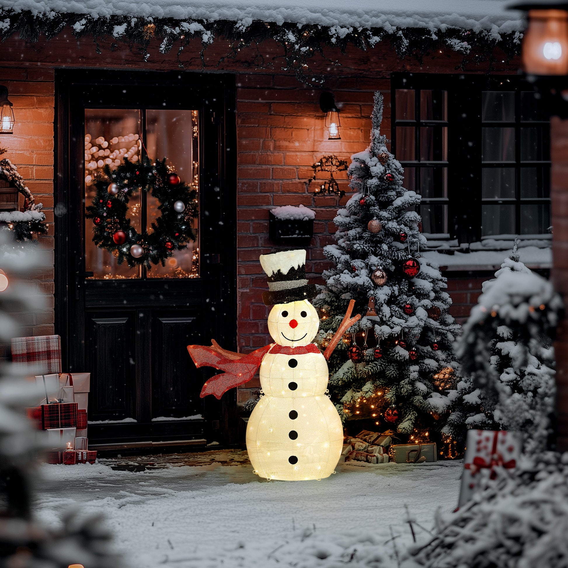 Outsunny 78er LED Weihnachtsdeko, Weihnachten Schneemann in warmweiß, Stahlrahmen, für Indoor, Outdoor, Mehrfarbig