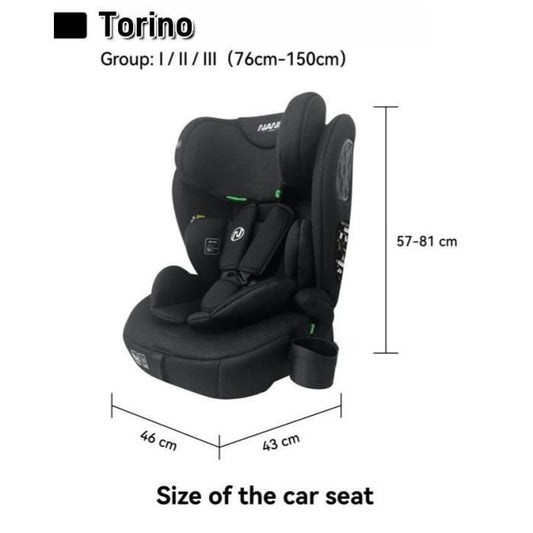 Belted car seat - NANIA - TORINO - Group 1/2/3 - I-size - With reducer - Black