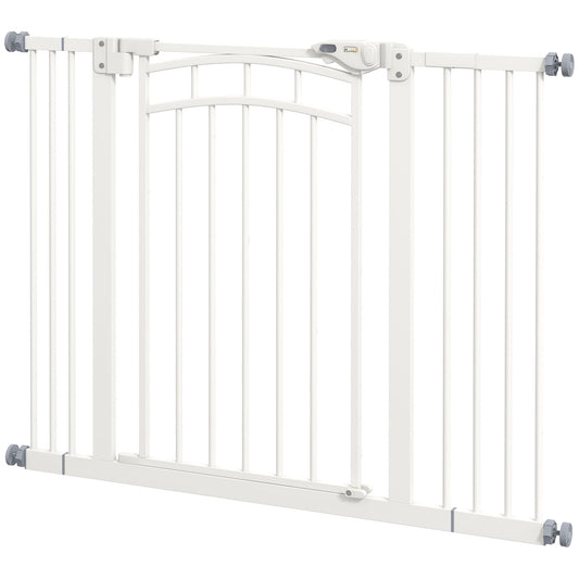 PawHut Treppenschutzgitter Hundeschutzgitter, automatisches Schließen, Einhandbedienung,100 cm x 4 cm x 76 cm, Weiß