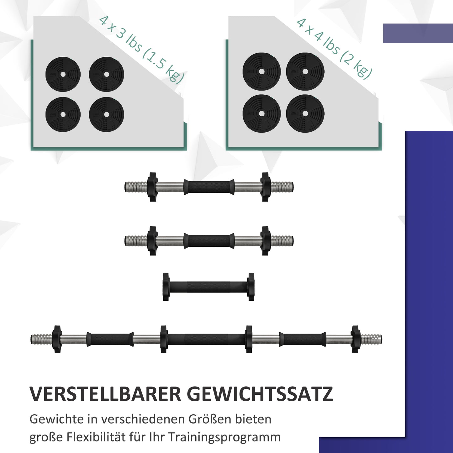 SPORTNOW 2-in-1 Hantel-Set, Lang- & Kurzhantel, 15 kg, rutschfest, bodenschonend, Schwarz/Grün