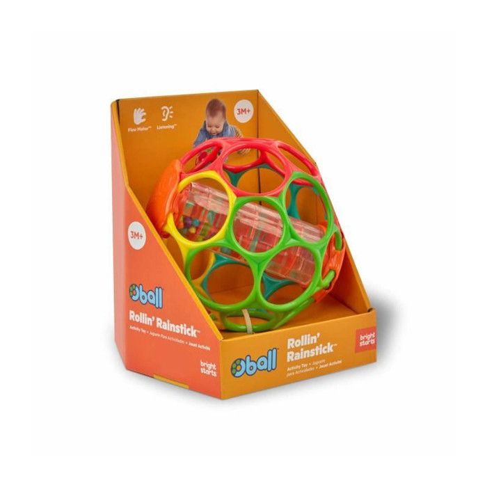 BRIGHT STARS Oball Easy-Grip Rain Stick BPA-Free Infant Toy, Red, Yellow, Green & Blue, for Newborns