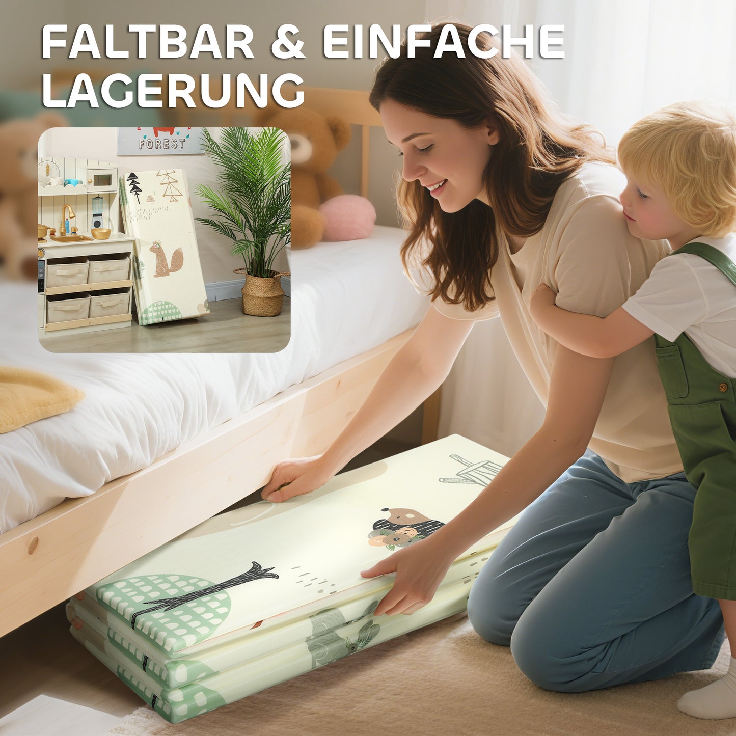 AIYAPLAY Spielmatte Baby 196 x 176 x 1,5 cm faltbar Doppelseitige Krabbelmatte Mehrfarbig