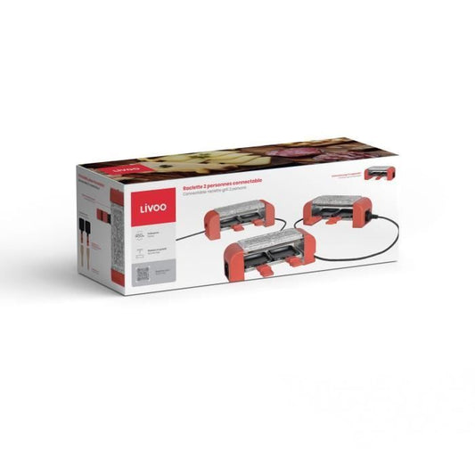Connectable 2-person raclette - LIVOO - DOC310R - 450W - 2 people - Automatic thermostat - 2 wooden spatulas and 2 fondue pots