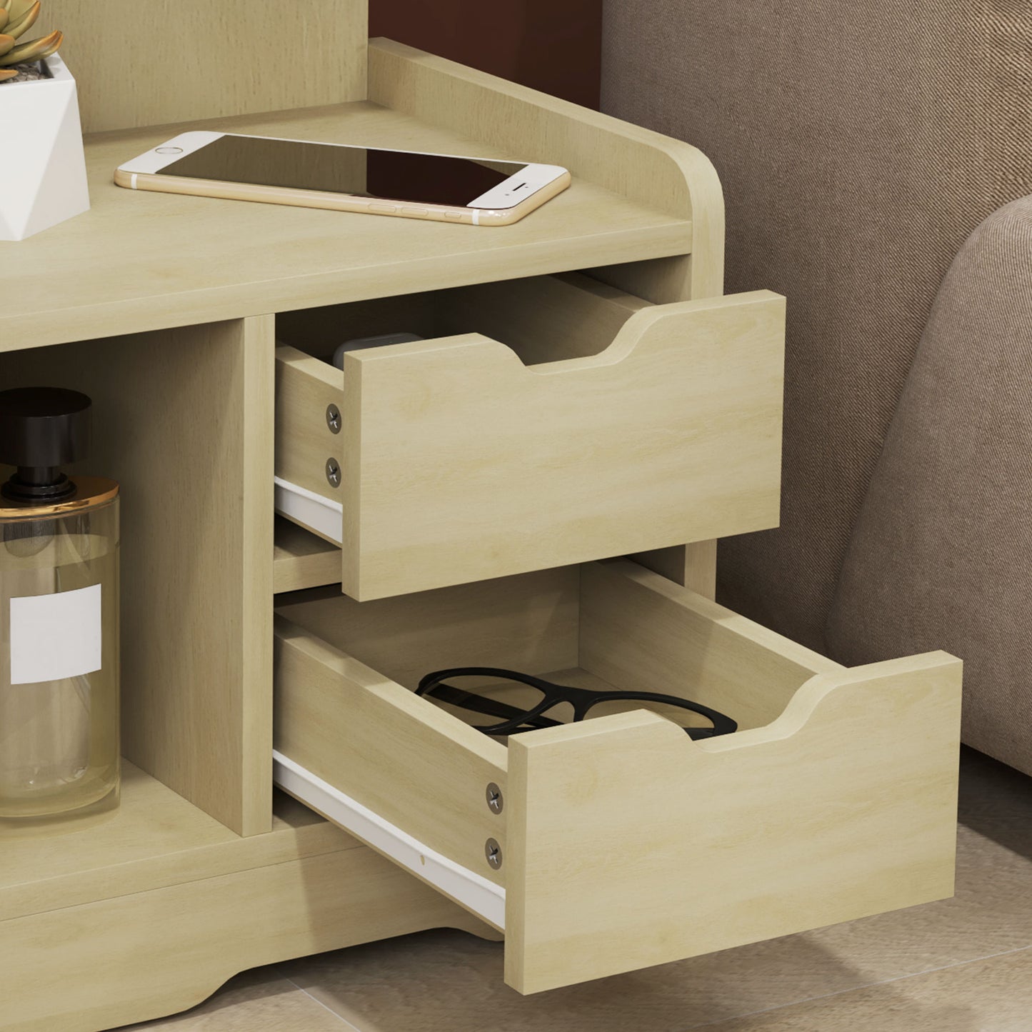 HOMCOM Nachttisch mit 2 Schubladen, offener Ablage, 40x30x60 cm, Holzdekor