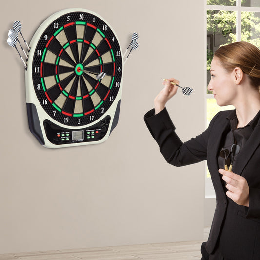 HOMCOM Elektronische Dartscheibe Dartboard mit Sprachansagen LED-Anzeigen 6 Darts 24 Dartköpfe 18 Spiele 159 Varianten Dartautomat Dartscheibe Set für bis zu 8 Spieler