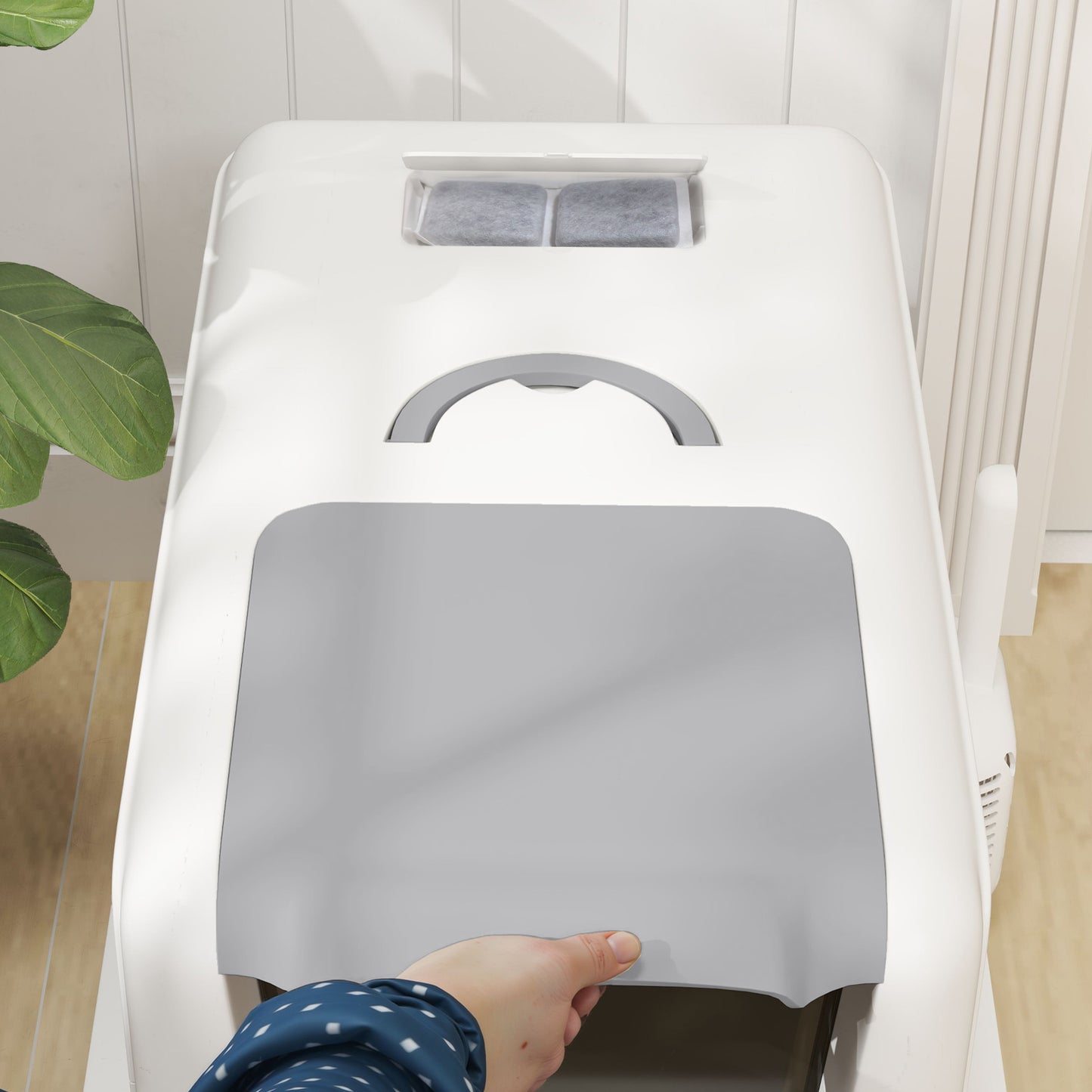 PawHut Katzentoilette, Wanne aus Edelstahl, Filter, Schaufel, für Katzen bis 6 kg, 40,5 x 60,5 x 41,5 cm, Weiß/Silber