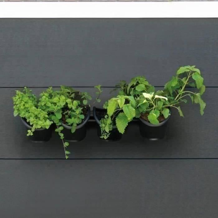 Wall planter - Wall kit consisting of a wall bracket and 4 pots (1 L) - Black - Dim H 15 x W 60 cm - NATURE
