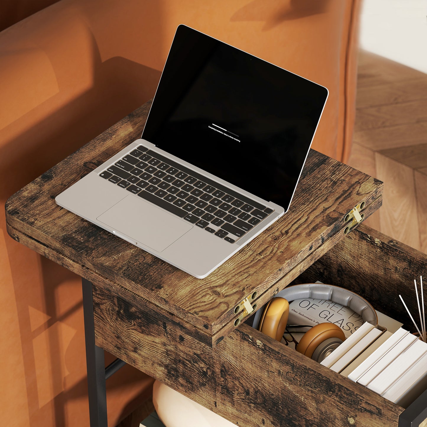 HOMCOM Beistelltisch Nachttisch mit Steckdosenleiste, 2 Ebenen, USB-Anschlüssen Stauraum 60 x 29,8 x 58,5 cm Rustikal Braun