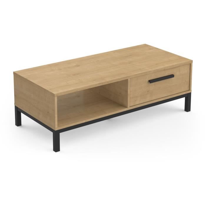 Coffee table 1 drawer / 1 niche - CRAFT - Rectangular - Hamilton oak / Black - 110.4 x 50 x 36.9 cm - DEMEYRE