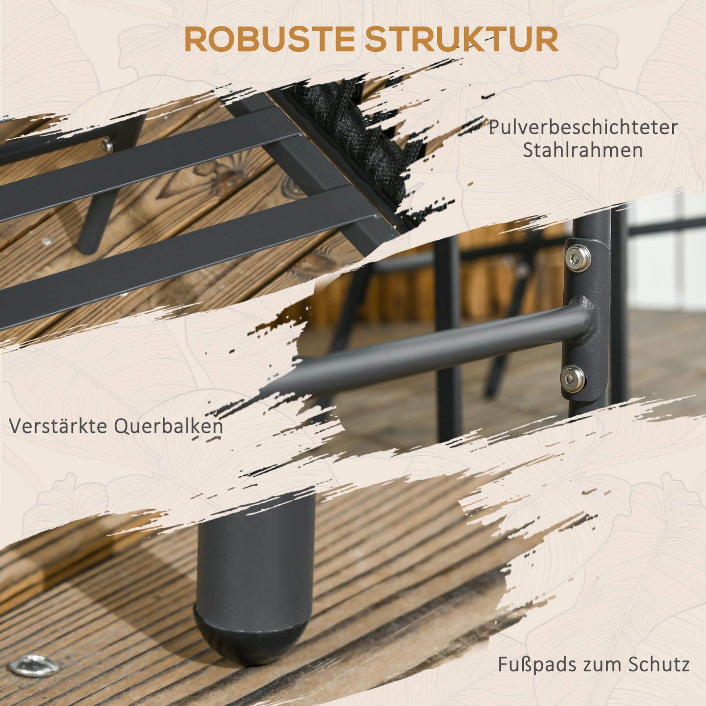 Outsunny Outdoor Stühle, 2-er Set, Boho-Design, Sitz- und Rückenkissen, bequeme Sitzschale, Metallrahmen, Schwarz
