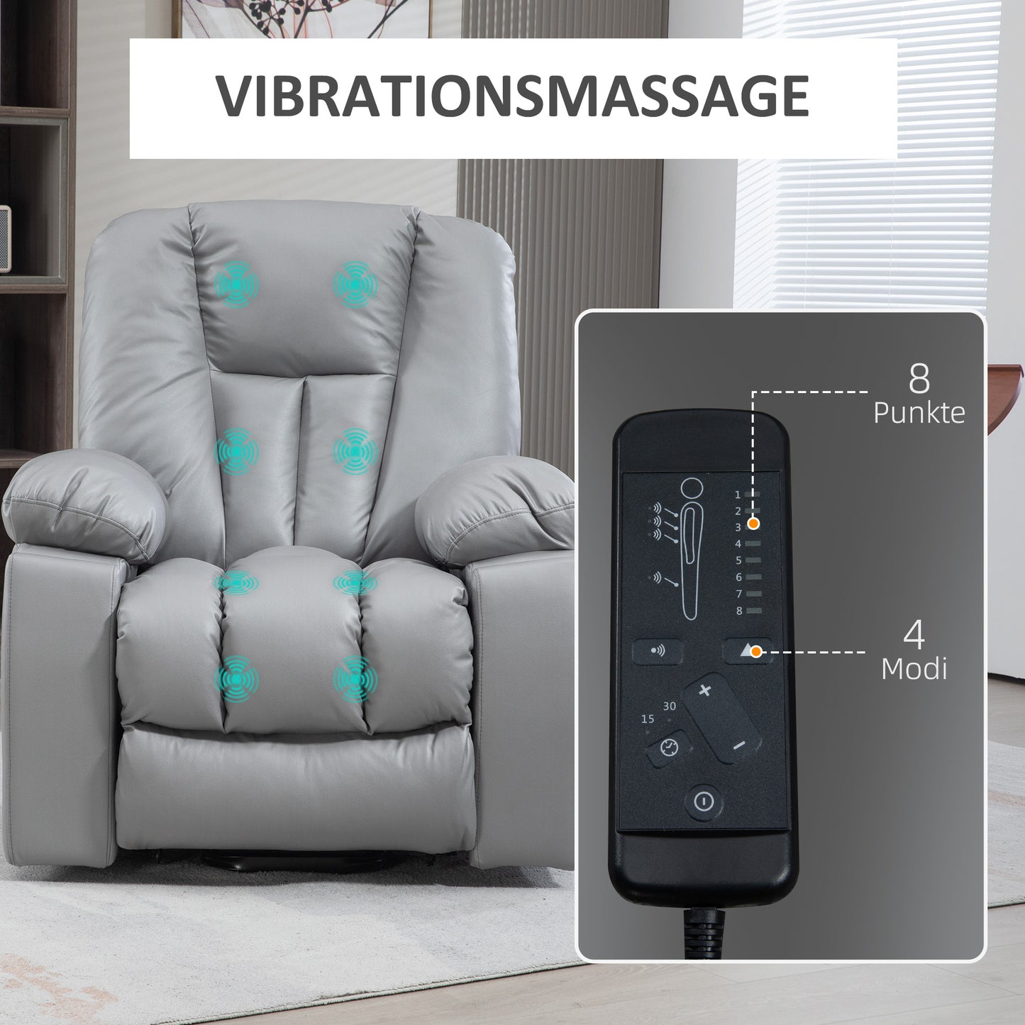 HOMCOM Massagesessel Relaxsessel Seniorensessel, Fernbedienung, Seitentaschen, 94 cm x 96 cm x 106 cm, Dunkelgrau