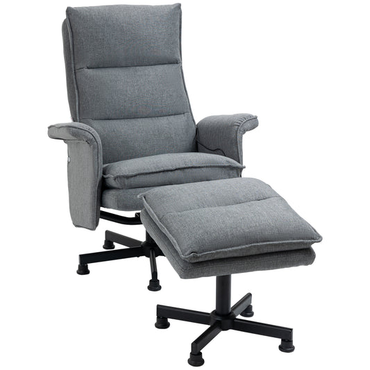 HOMCOM Massage-Bürostuhl mit Fußhocker, 8 Vibrationsköpfe, 1 Fernbedienung, 1 Seitentasche, Grau