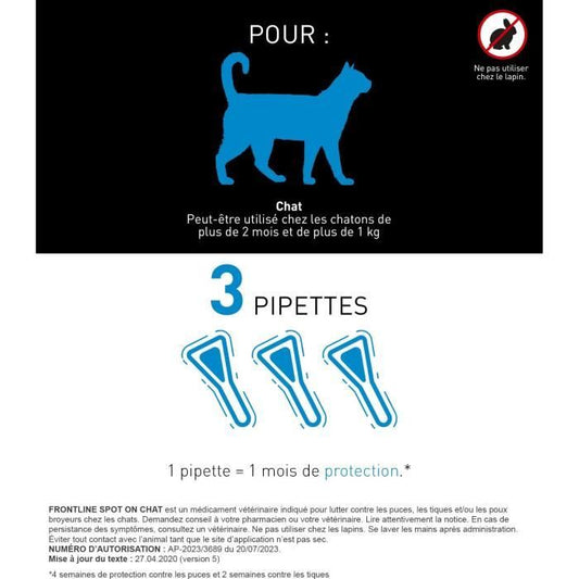 FRONTLINE 3 SPOT ON Cat Antiparasitic Pipettes - Fleas, ticks, lice