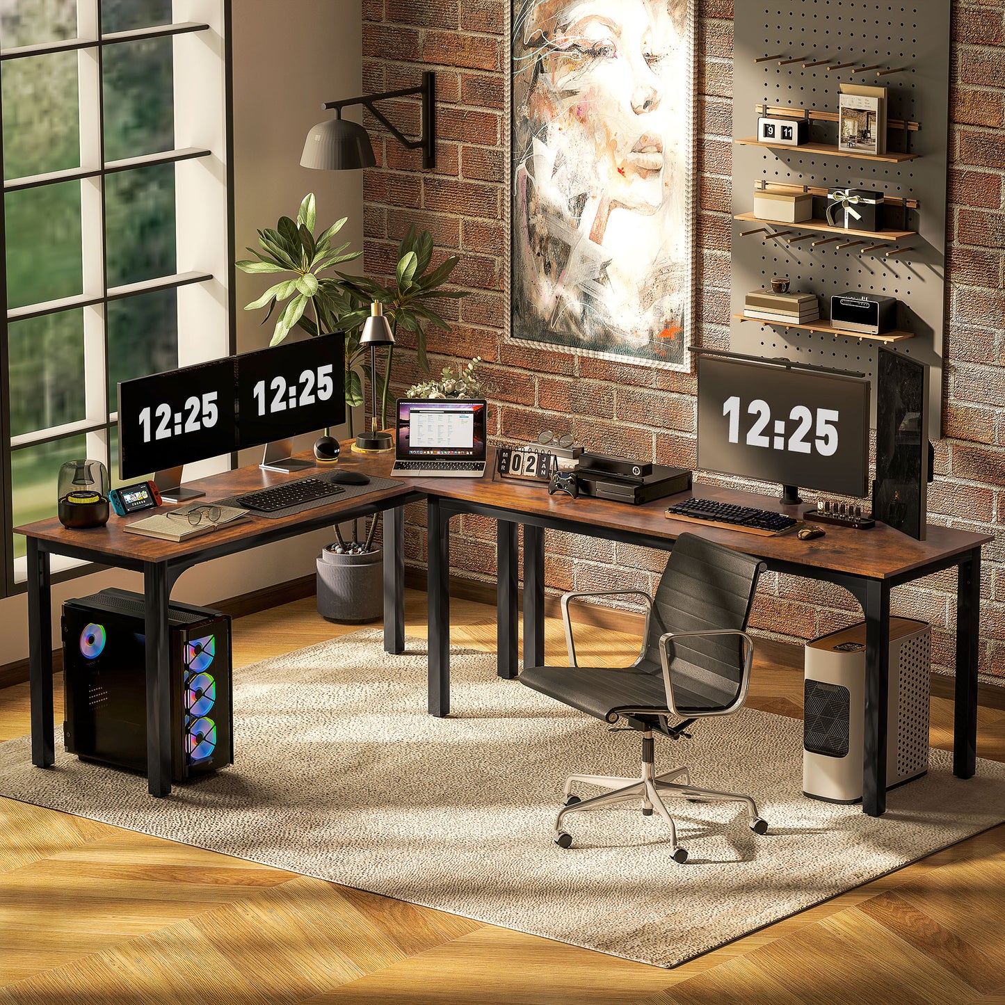 HOMCOM Schreibtisch, Computertisch, rustikales Design, viel Platz, Spanplatte, Braun