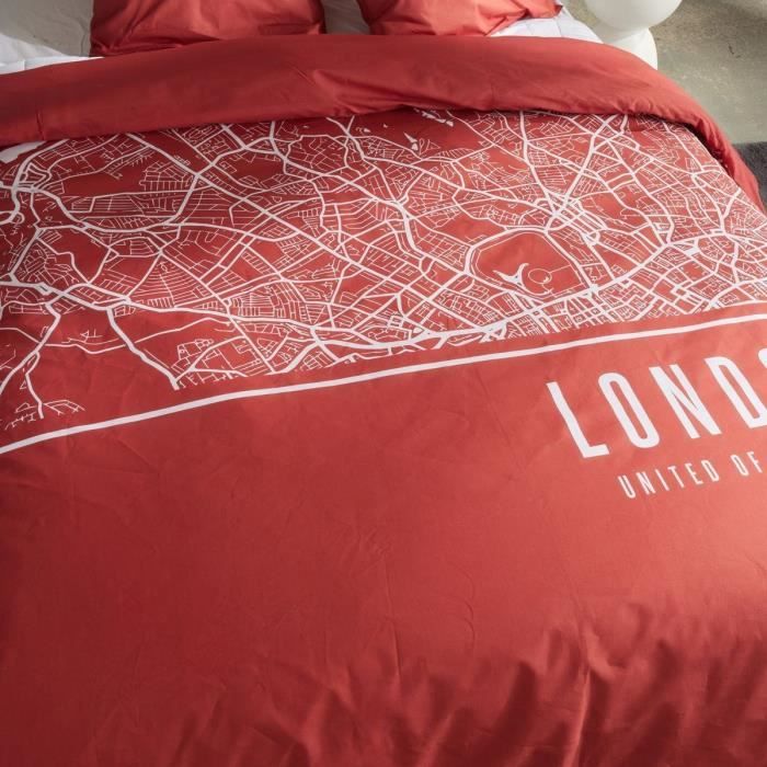 Bedding set - TODAY - JAVA - 2 people - 240x220 cm - Cotton - London print - Red