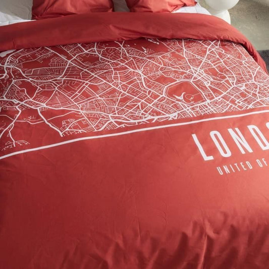 Bedding set - TODAY - JAVA - 2 people - 240x220 cm - Cotton - London print - Red