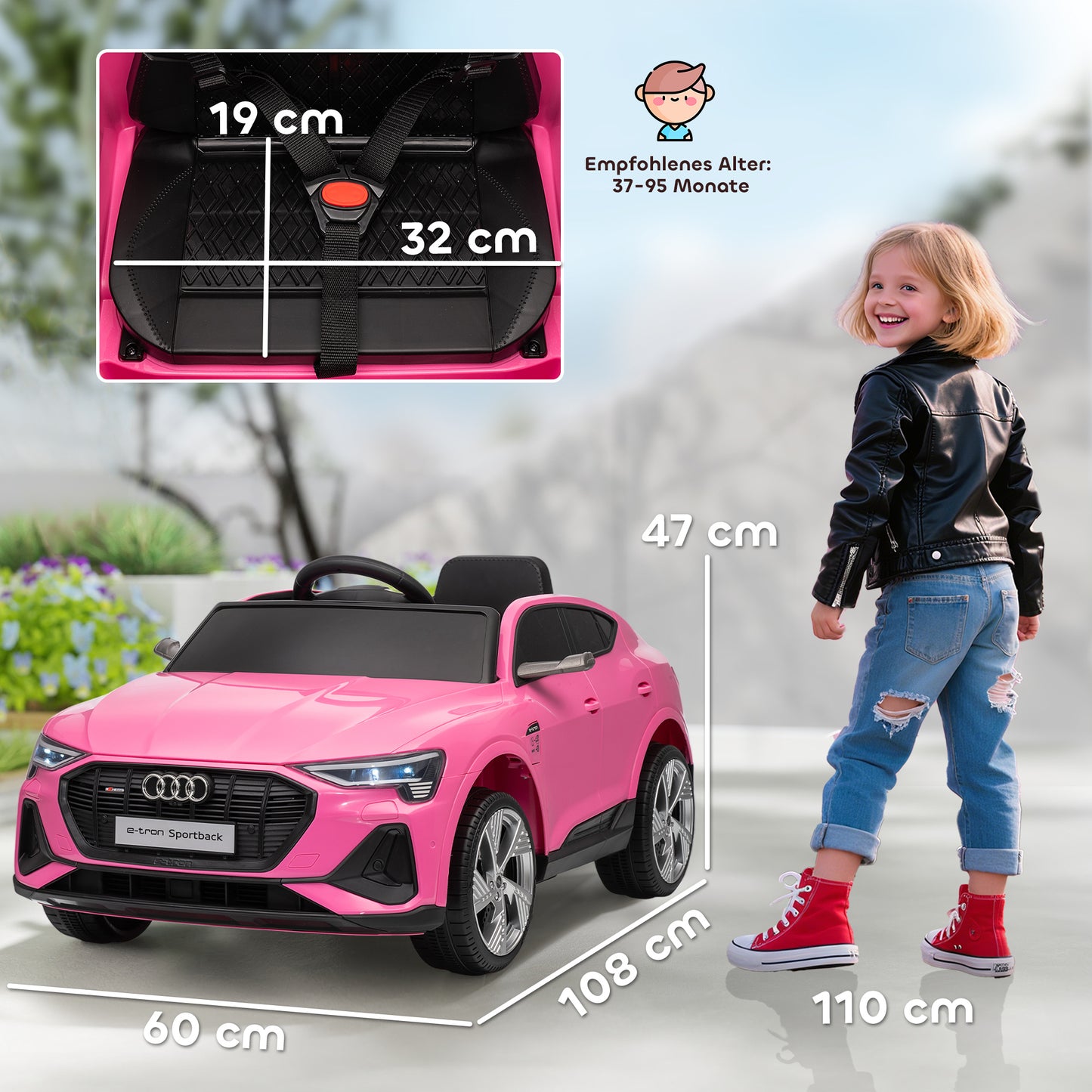 HOMCOM Elektro Kinderauto 12V Elektrofahrzeug Audi E-tron Elektroauto mit Fernbedienung, Sicherheitsgurt, für 3-5 Jahre