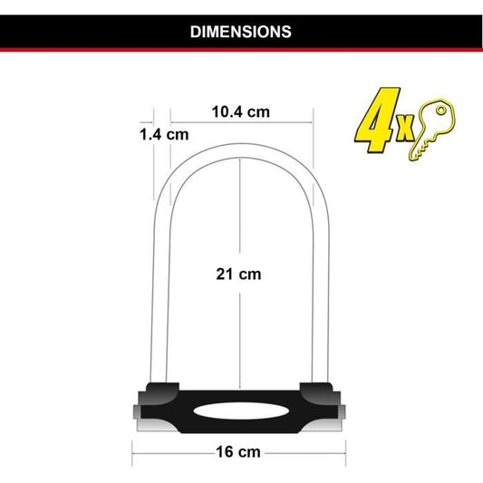 U-Lock Bike Lock - MASTER LOCK - 8279EURDPRO - Hardened Steel, Key, Certified