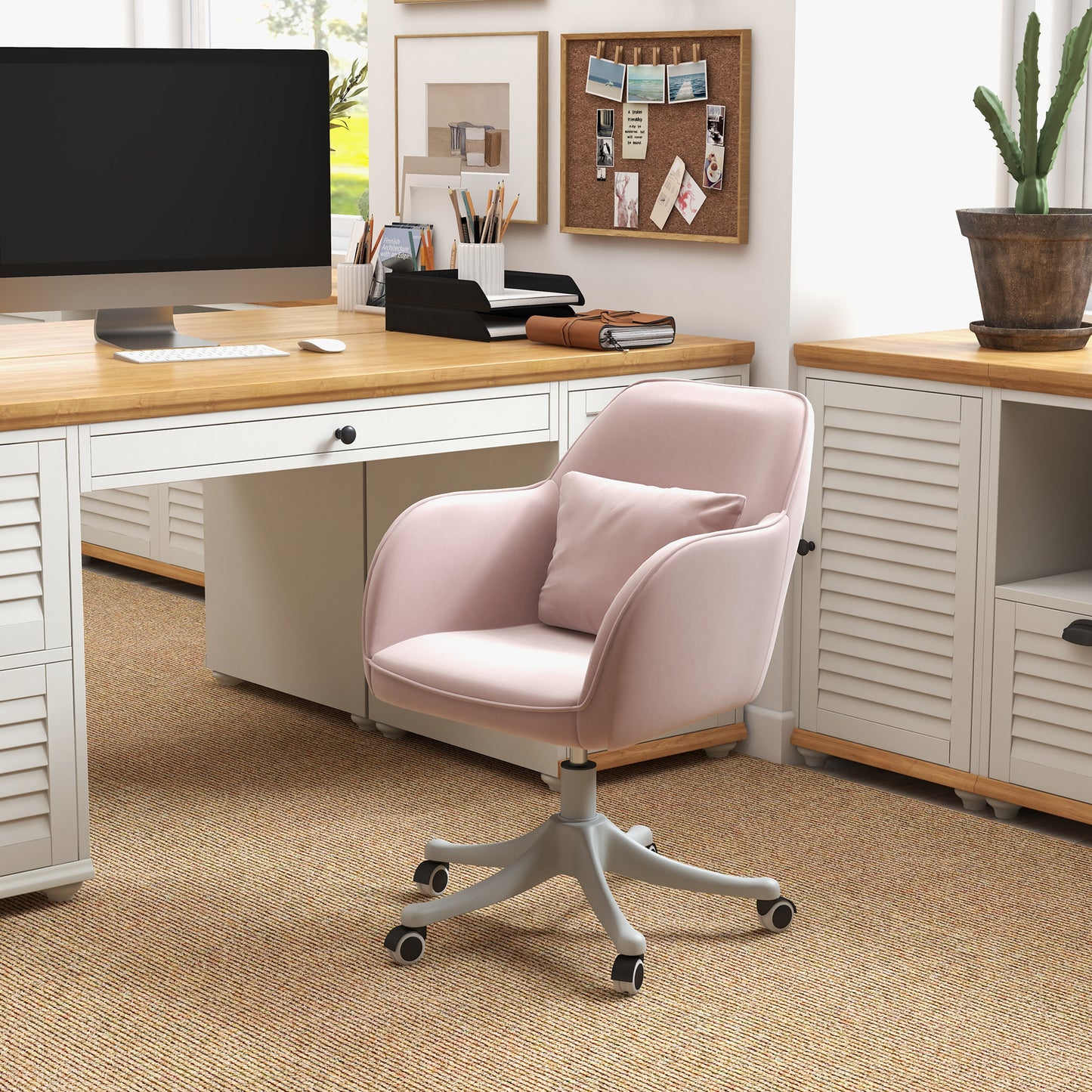 Vinsetto Massage Schreibtischstuhl 78-86 cm höhenverstellbarer Bürostuhll Drehstuhl Computerstuhl mit USB-Schrittstelle Arbeitsstuhl mit Vibrationsfunktion Lendenkissen Massagefunktion Rosa