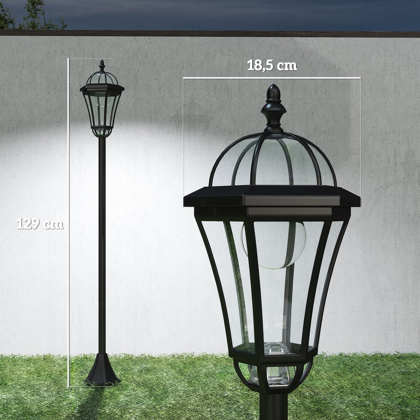 Outsunny Solar Gartenlaterne 2er Set, Wetterfeste Wegleuchte 129 cm hoch, mit LED, 6 Std. Beleuchtung, IP44, Solarlampe für Außen, Schwarz