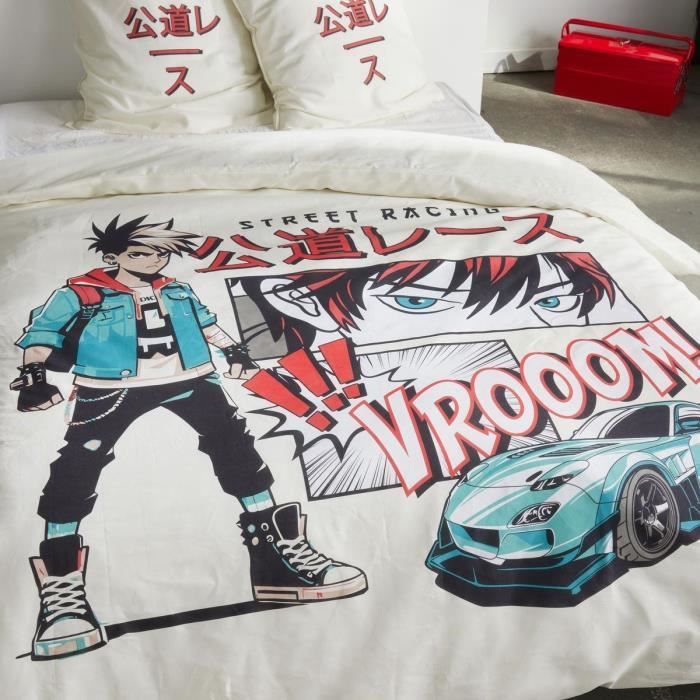 Bedding set - TODAY - JAVA - 2 people - 240x220 cm - Cotton - Street racing print - White