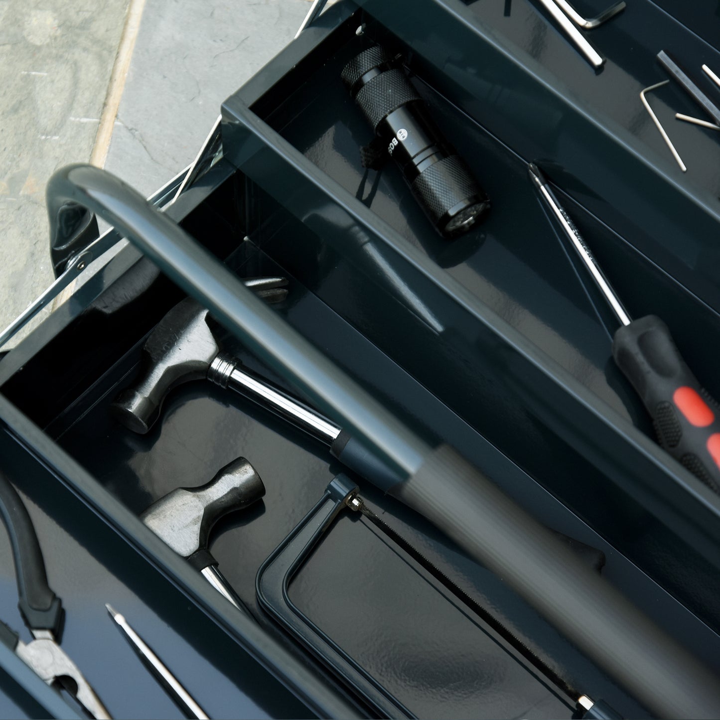 DURHAND Werkzeugkoffer Werkzeugkiste 5 Fächer aufklappbar Stahl (SPCC) Dunkelgrün 56 x 20 x 41 cm