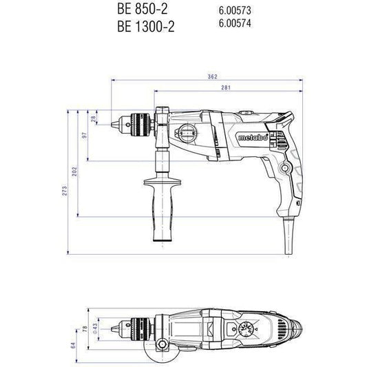 Drill - METABO - BEV 1300-2 - Keyed chuck - Additional handle - Concrete