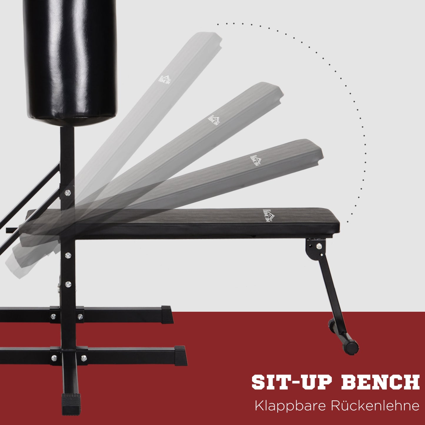 HOMCOM Kraftstation mit Klimmzugstange, Multifunktionale Dip-Station, Trainings-Gerät für Zuhause, mit Boxsack, Fitness, Stahl, Schwarz, 180 x 183 x 219 cm