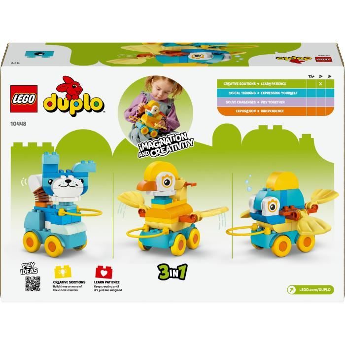 LEGO DUPLO My Town 10448 3-in-1 Animals on Wheels - Building Set for 2 Year Olds - Dog
