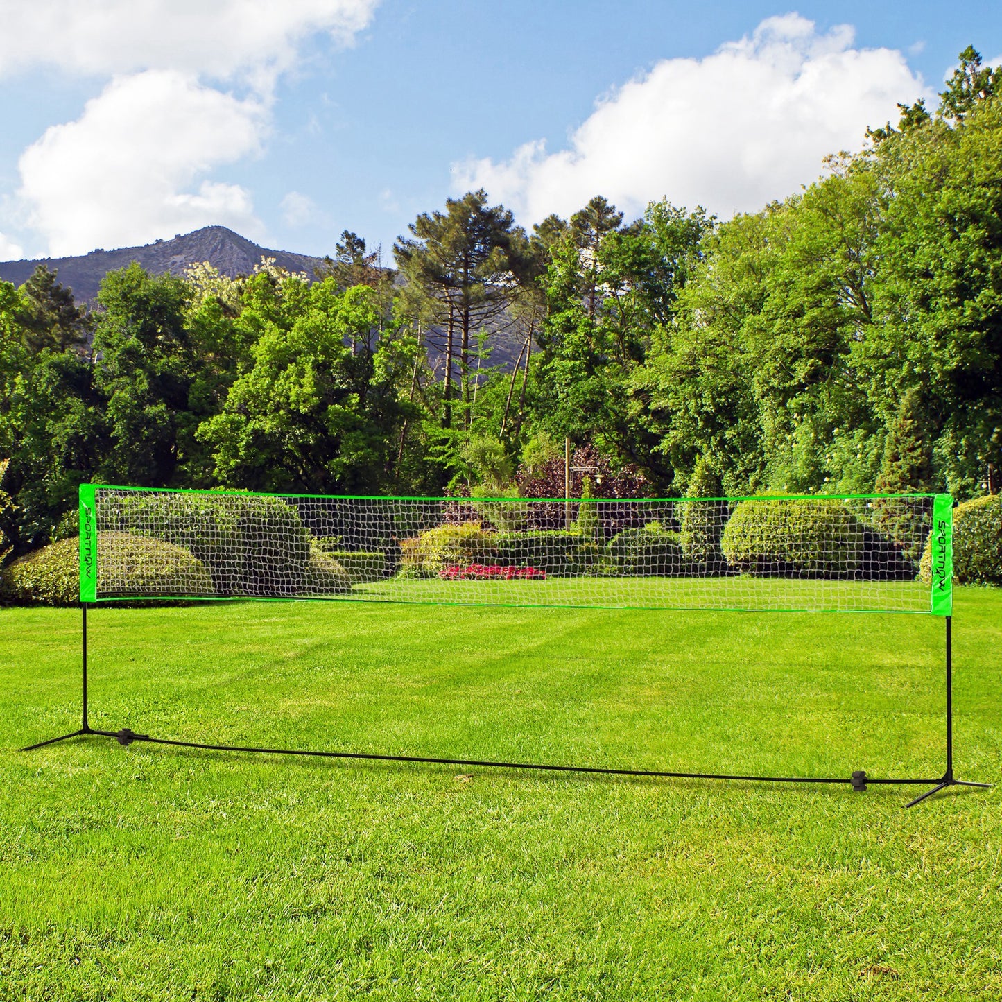 SPORTNOW Badminton-Set mit 2 Schlägern, 3 Federbällen, höhenverstellbar 107-155 cm, Schwarz-Grün