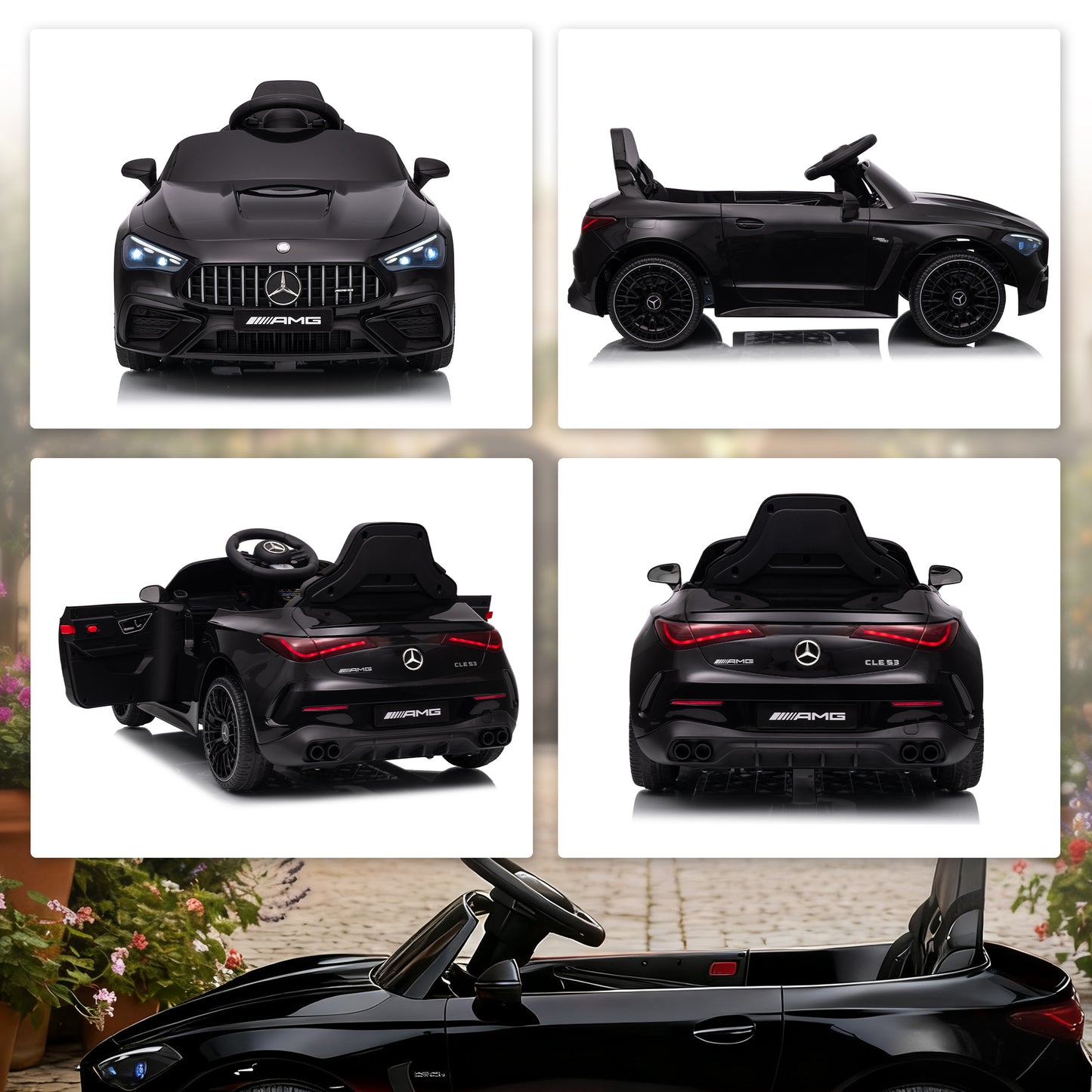 AIYAPLAY Kinder-Elektroauto, Mercedes-Design, 12V Motoren, Fernbedienung, LED-Lichter, Musik, für 3-6 Jahren Kinder, Schwarz