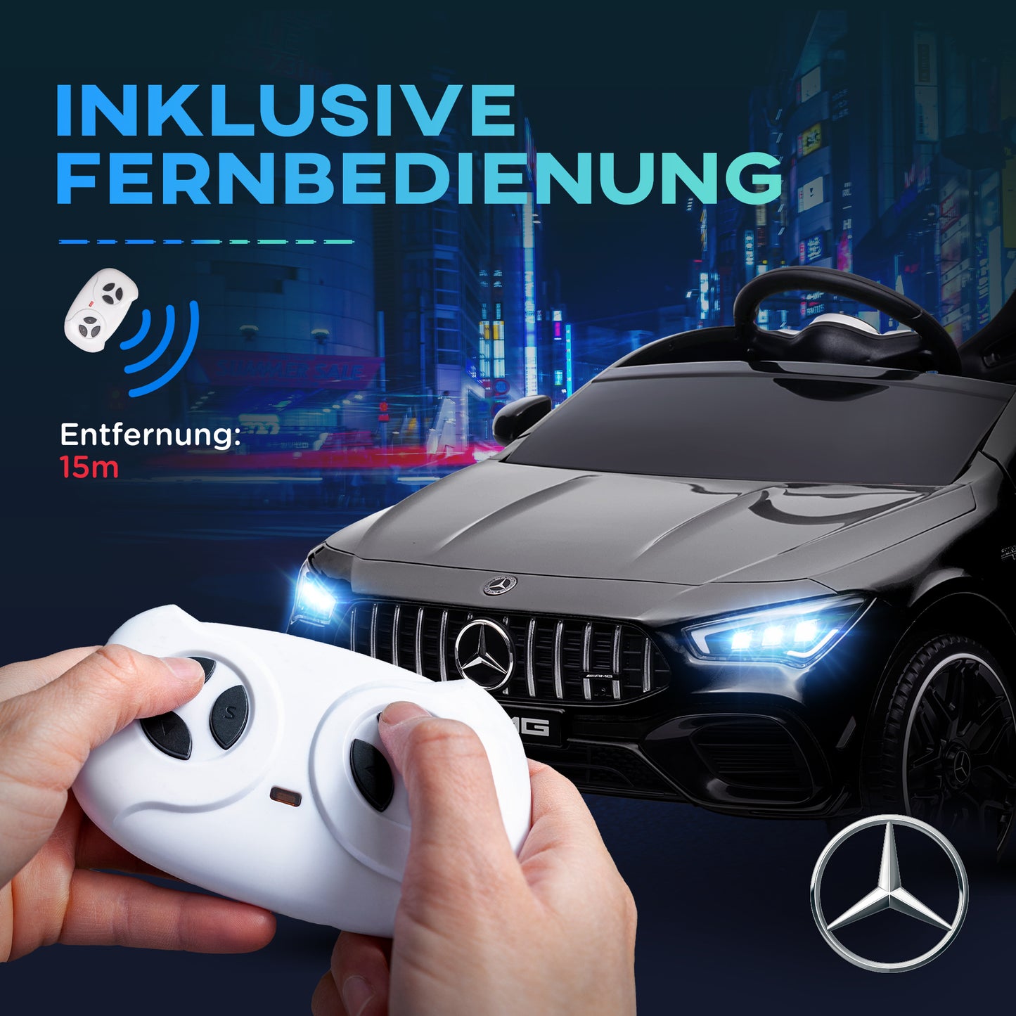 AIYAPLAY Kinder-Elektroauto, fernsteuerbar, mit Transportrollen, LED-Lichter, Hupe, für Kinder von 3-6 Jahren, Schwarz
