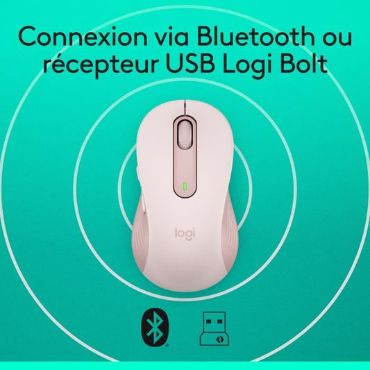 Logitech Signature M650 Wireless Mouse - Silent, Bluetooth, Programmable Buttons - Pink