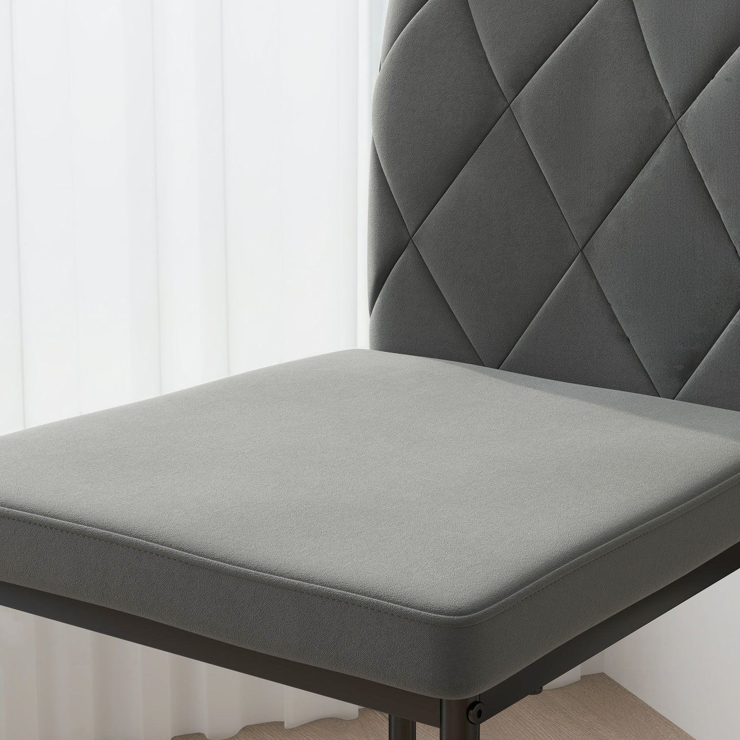 HOMCOM 4er-Set Esszimmerstühle in Samtoptik, Moderne Polsterstühle mit Metallbeinen, für Esszimmer, Schlafzimmer, Küche, Grau