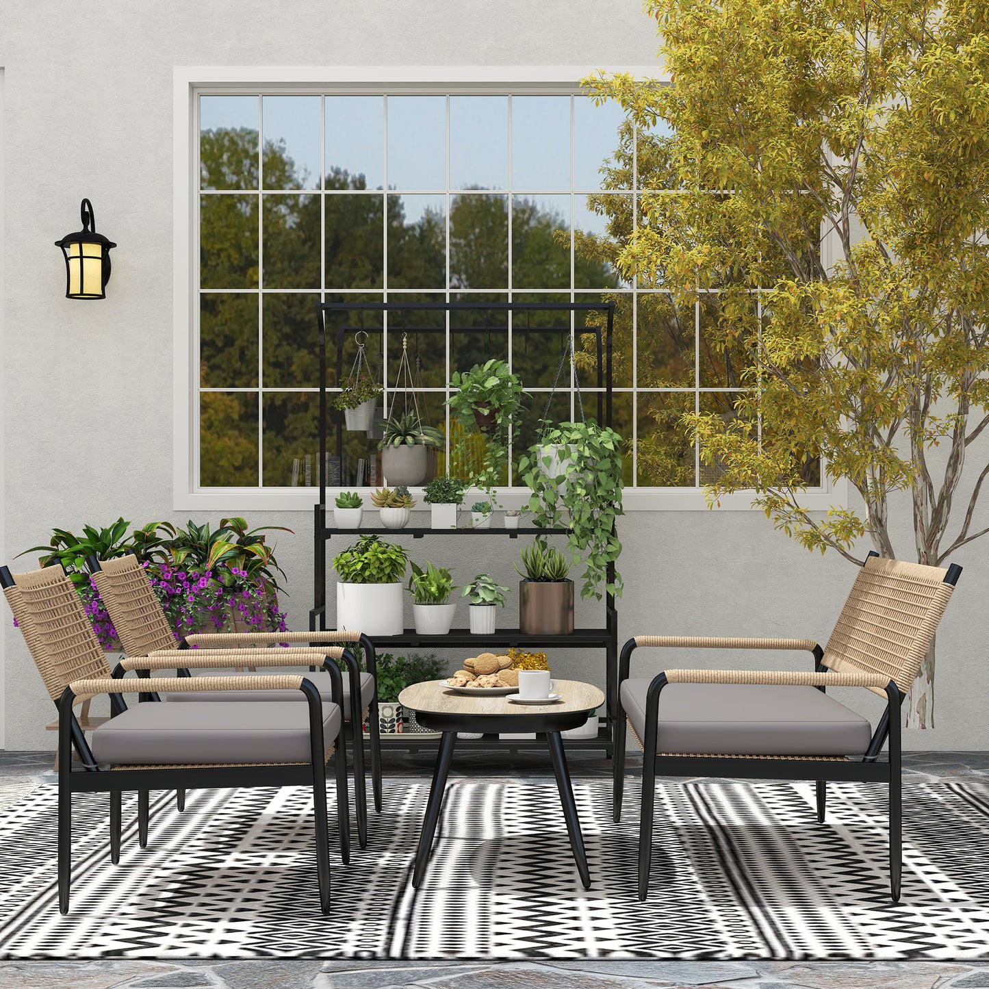 Outsunny Gartenmöbel Set från Polyrattan Lounge-Set mit 2er Sofa Sessel Glastisch Kissen für 4 Personen Dunkelgrau+Gelb