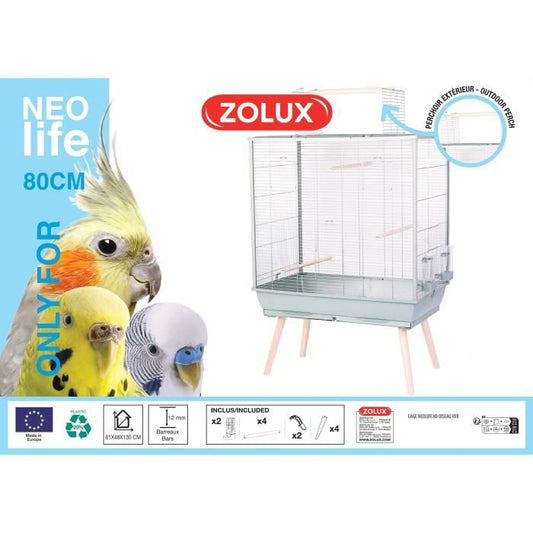 Raised Bird Cage - Zolux - Néolife - For Parakeet, Cockatiel, Canary - 81 x 48 x 130 cm - Green