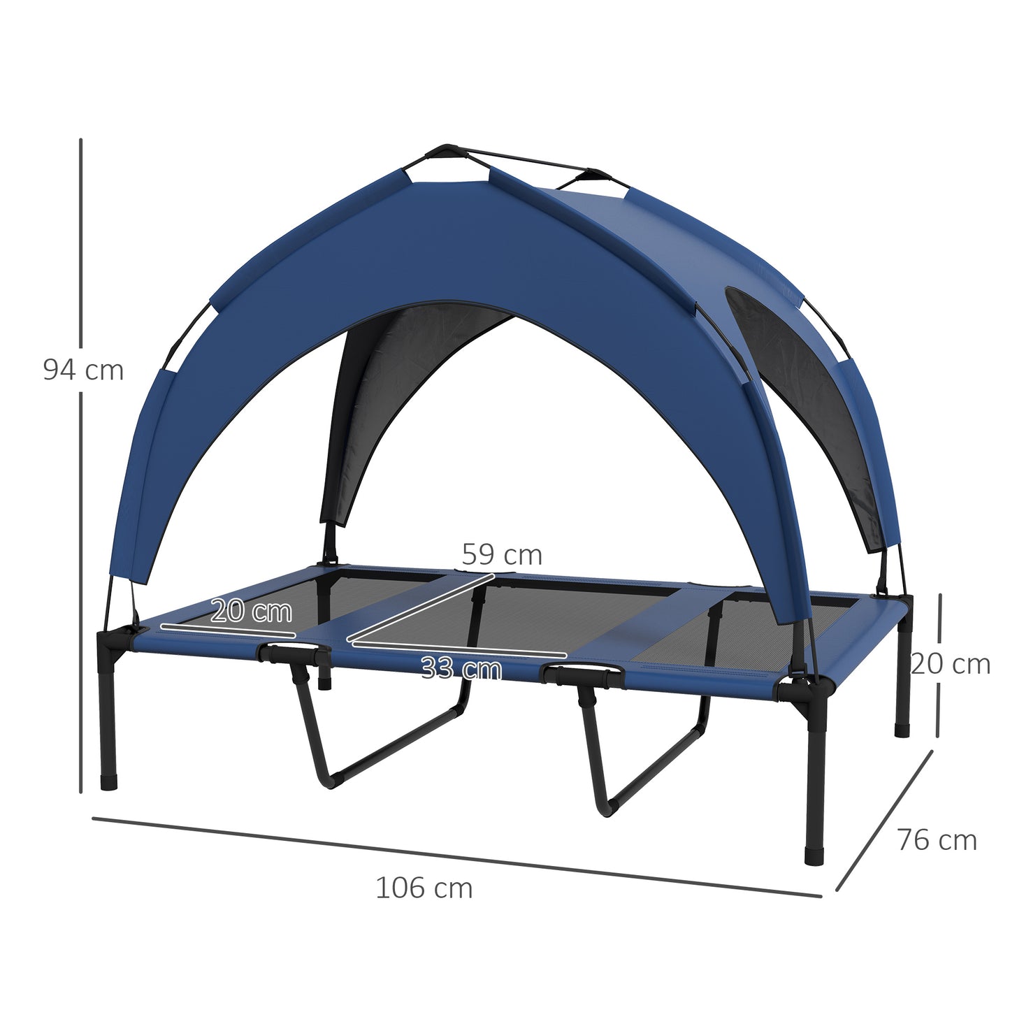 PawHut Hundebett Outdoor-Hundebett, wetterbeständig, erhöhtes Gestell, 106 x 76 x 94 cm, Dunkelblau
