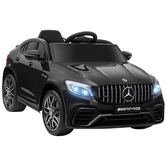 HOMCOM Kinder Elektroauto 12V Kinderauto mit 2,4 G Fernbedienung, 2 Motor, Kinderfahrzeug mit Hupe, Musik, Sicherheitsgurt, Elektrofahrzeug für 37-60 Monate Kinder, Schwarz