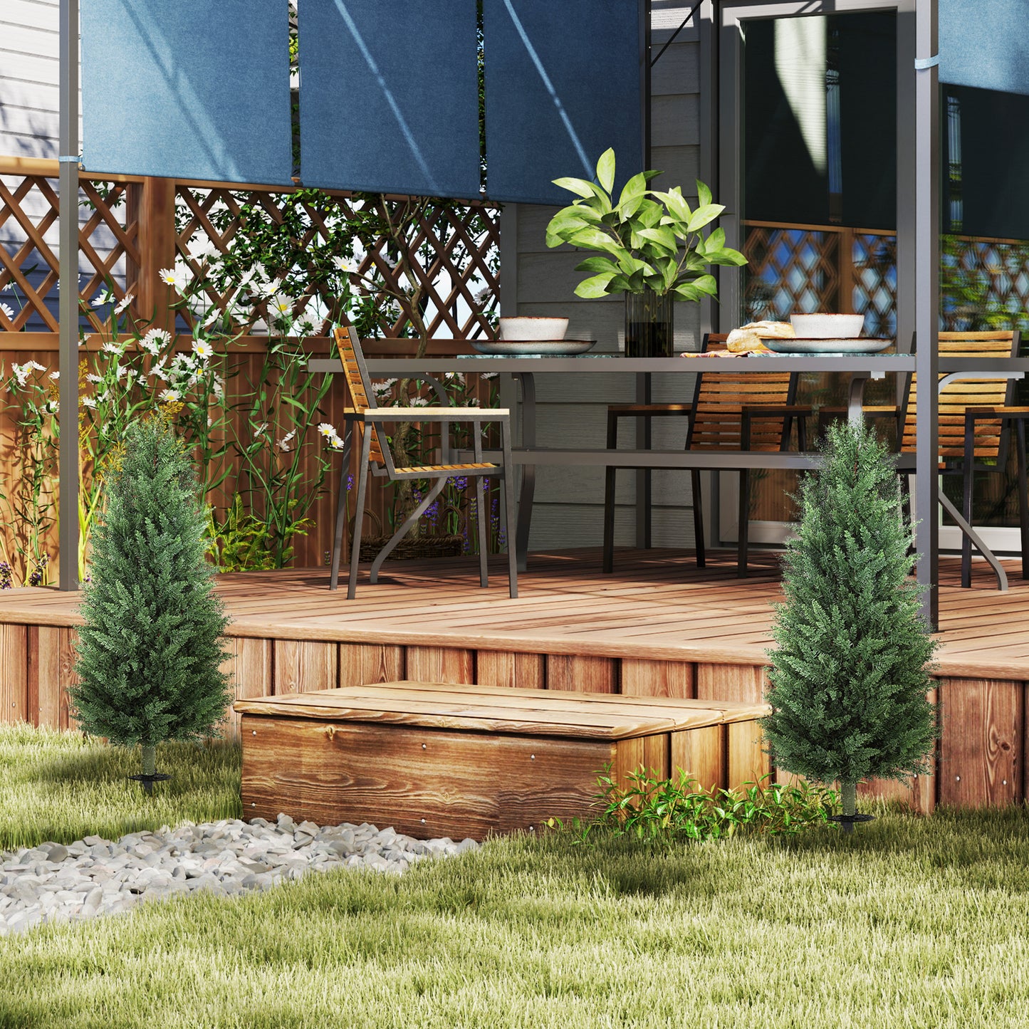 HOMCOM 2er-Set Kunstpflanzen, künstliche Zypressen mit je 831 Blättern, vielseitig, Grün