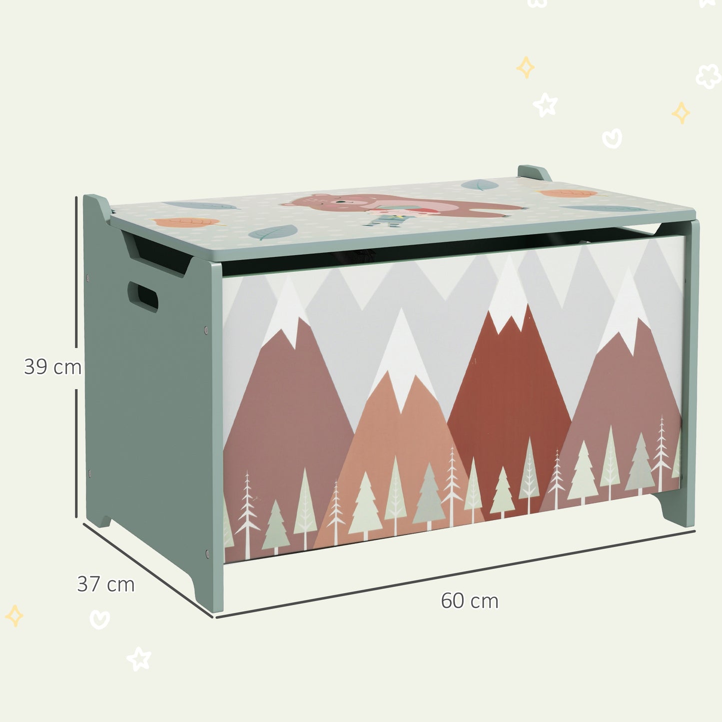 ZONEKIZ Aufbewahrungskiste, Spielzeugtruhe, Klappdeckel, niedliches Motiv, Grün