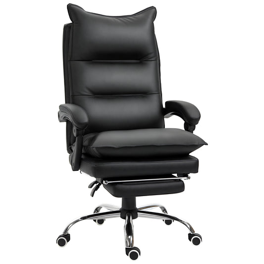 Vinsetto Bürostuhl Ergonomischer Schreibtischstuhl mit Armlehne, Fußstütze, Höhenverstellbarer Drehstuhl aus Kunstleder, Gepolstert Computerstuhl, Schwarz